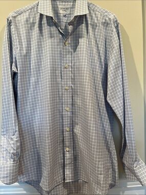 Ledbury Blue Windowpane Dress Shirt - Spread Collar